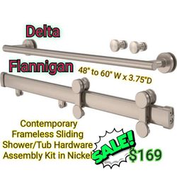 Delta
Flannigan 48 in. to 60 in. W x 3.75 in. D Contemporary Frameless Sliding Shower/Tub Hardware Assembly Kit in Nickel