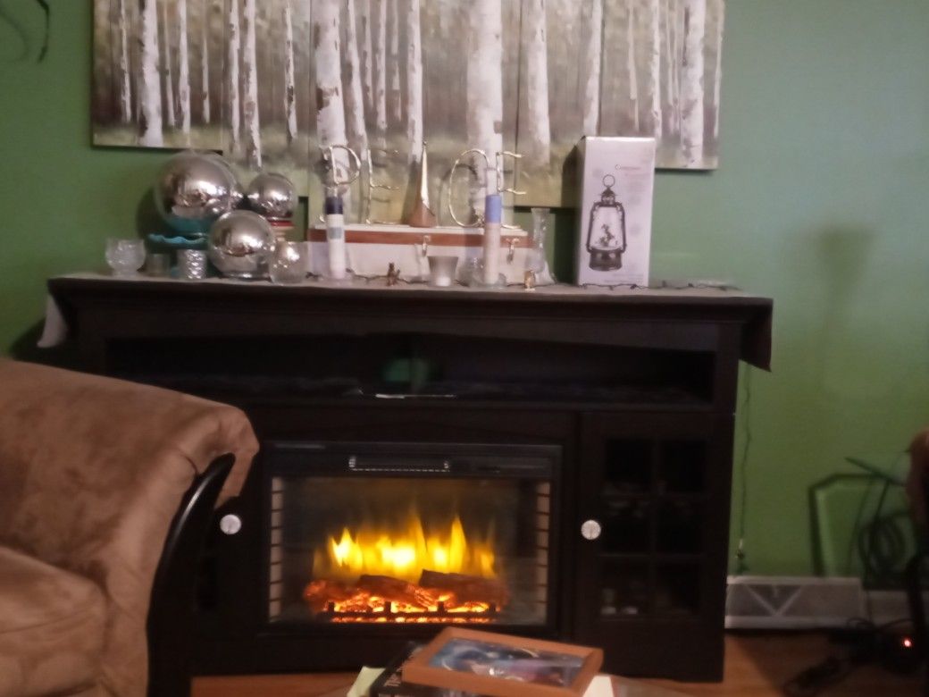 Fireplace w/ Mantle, shelf, And Display Case