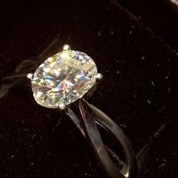 Vintage 2ct Oval Lab Diamond Solitaire Engagement Sterling Silver Ring