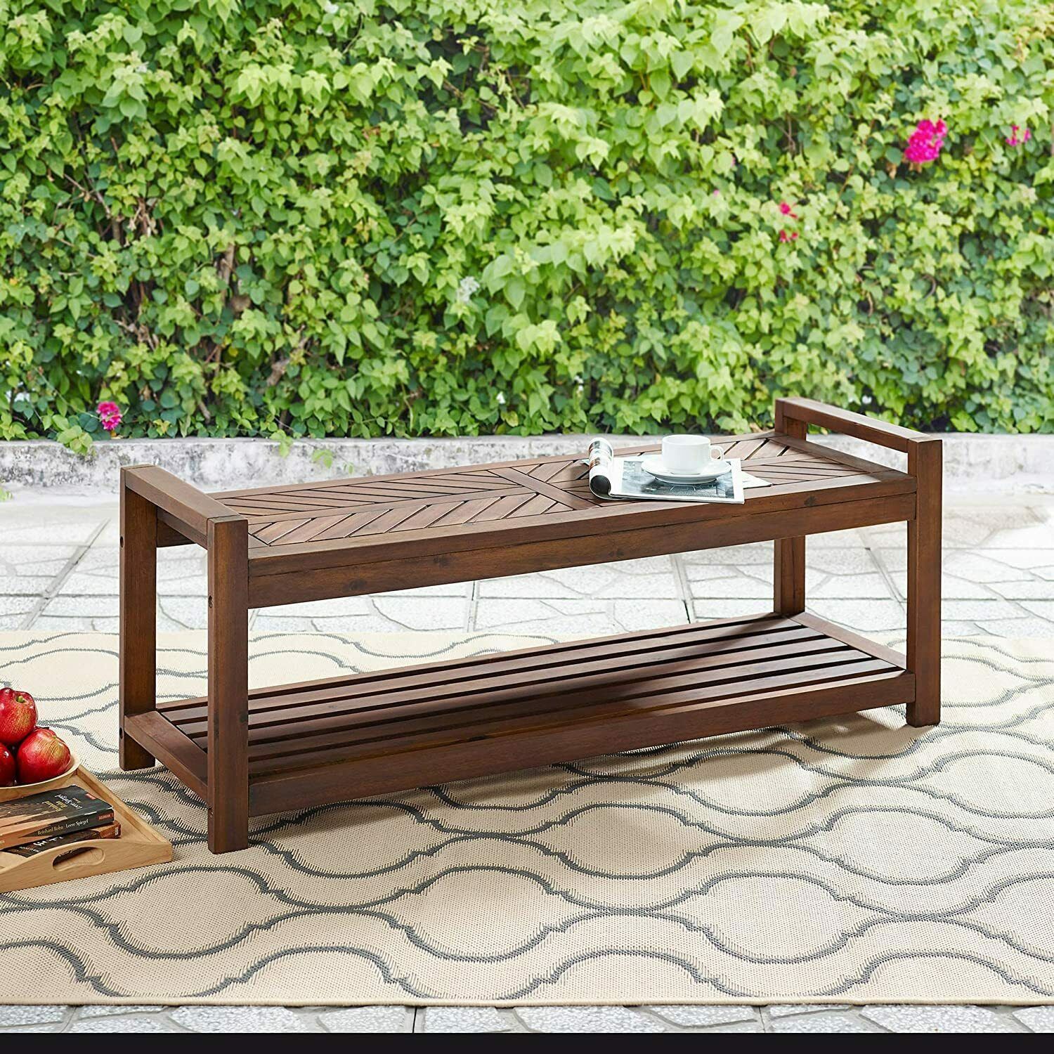 48" Outdoor Patio Chevron All Weather Wood Dining Bench by Walker Edison