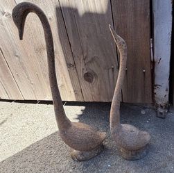 VINTAGE MUD CENTURY BRASS FIGURINES LONG NECKS BIRDS SCULPTURES