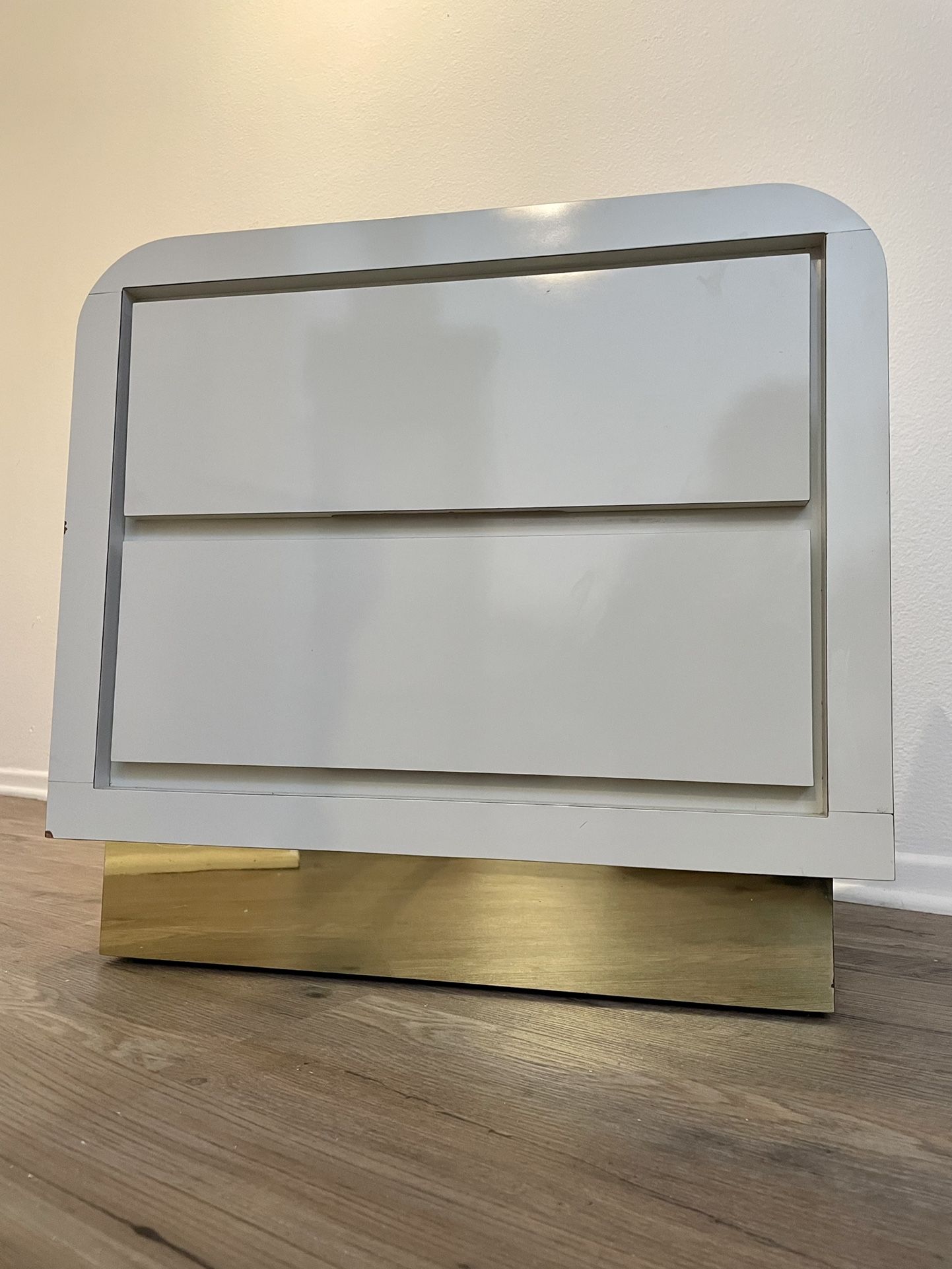 Vintage 80s Waterfall Laminate lacquer Brass Trim Nightstand Bedside Table MCM Postmodern