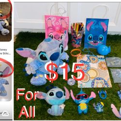 $15 Disney Bundle of Stitch Plushies,Stickers,luggage Tag,Keys chains etc