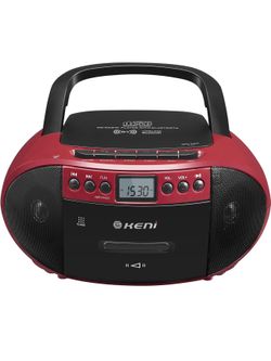 Boombox with CD and Cassette Player Combo, Portable AM/FM Radio, Bluetooth Speaker, Cassette Recorder, USB Playback, Remote Control, Stereo Speakers,