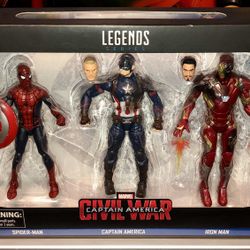 Marvel Legends Series Captain America: Civil War Super Trío Captain America, Iron Man, and Spider-Man 3 pack set New MISP Hasbro 2015