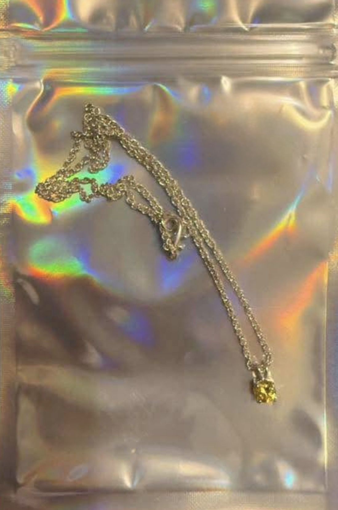 Silver Necklace With Yellow Stone