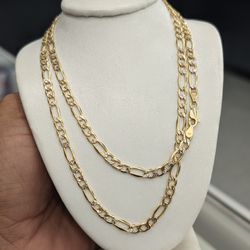 10kt Real Gold Figaro Diamond Cut Chain 4.5mm 26 Inch 