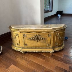 Beautiful ornate gilt wood chest with a removable marble top.