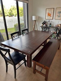 Wood Dining Table & Storage Bench