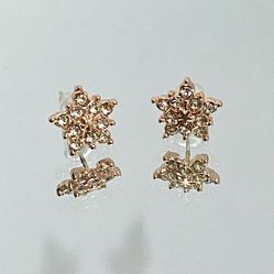Round Snowflake Double Star Cubic Zircon Rose Gold Plated Stud Round Earring 8mm