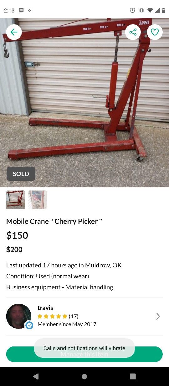 Mobile Crane " Cherry Picker " For Sale