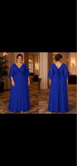 Royal Blue Chiffon Flutter Sleeve Formal Gown