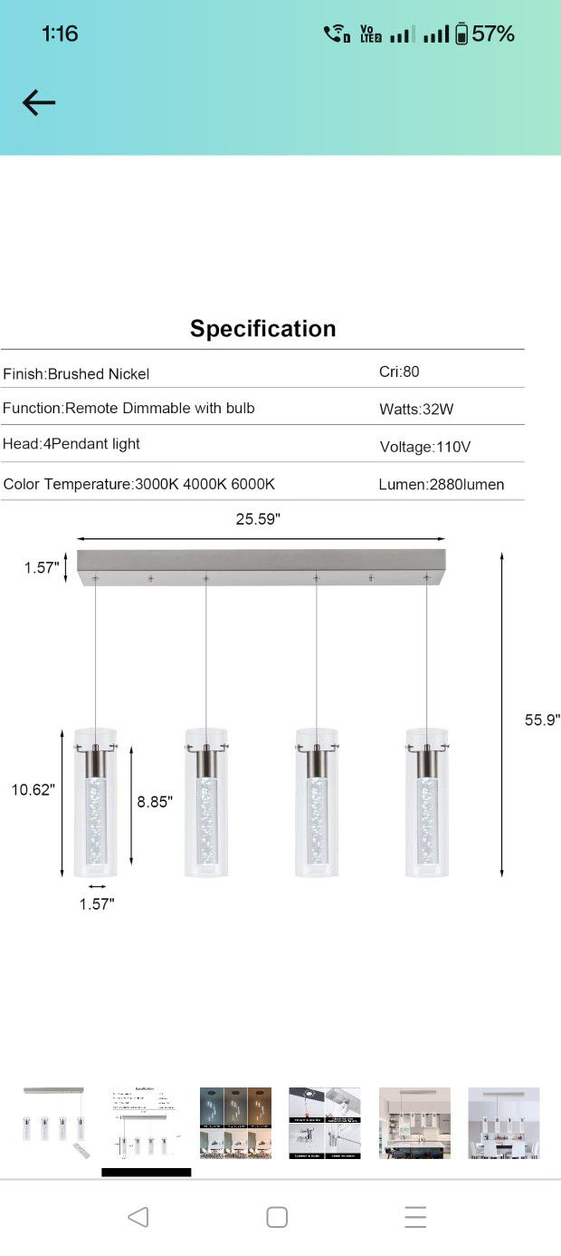 Pendant Lights, Integrated 4-Light Pendant Lighting Brushed Nickel Finish,Dimmable Tri-Color Pendant Lights Kitchen Island for Kitchen Restaurant

