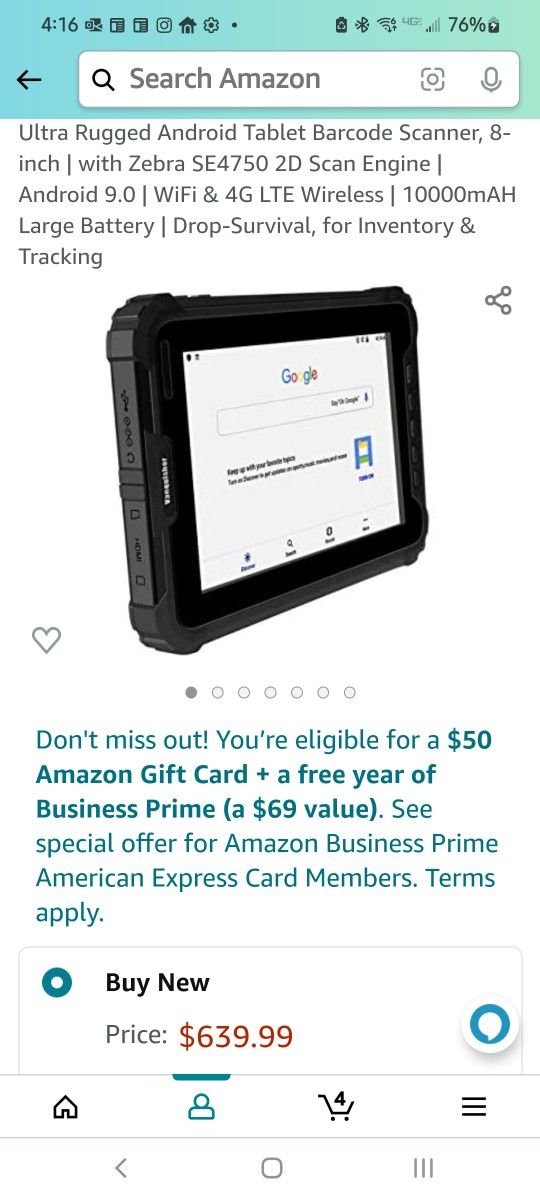 Brand New Tablet Android With Barcode Scanner