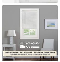 NEW Set of 2 ACHIM GII Morningstar White Cordless Mini Blinds 1” slats 34” W x 48” L
