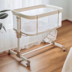 ONLY $65: Baby Bassinets Bedside Sleeper with Wheels, 7 Height Adjustable, Beige