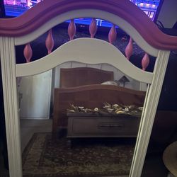 Mirror, top of the dresser, pink and white Standard Size $48