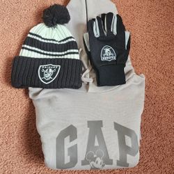 GAP Hoodie Mickey Mouse Size Large N Raiders Beaniee N Gloves 