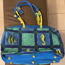 Sun & Sand Studio Green & Yellow Canvas Zippered Beach Travel Bag