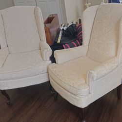 Wingback Chair & Ottoman Set - Ivory 