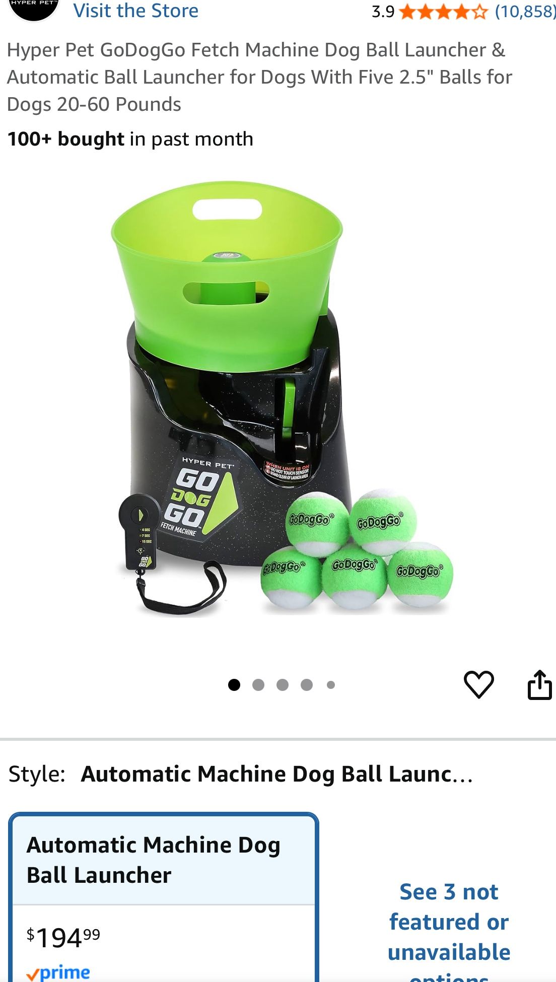Hyper Pet GoDogGo Fetch Machine Dog Ball Launcher & Automatic Ball Launcher for Dogs With Five 2.5"
