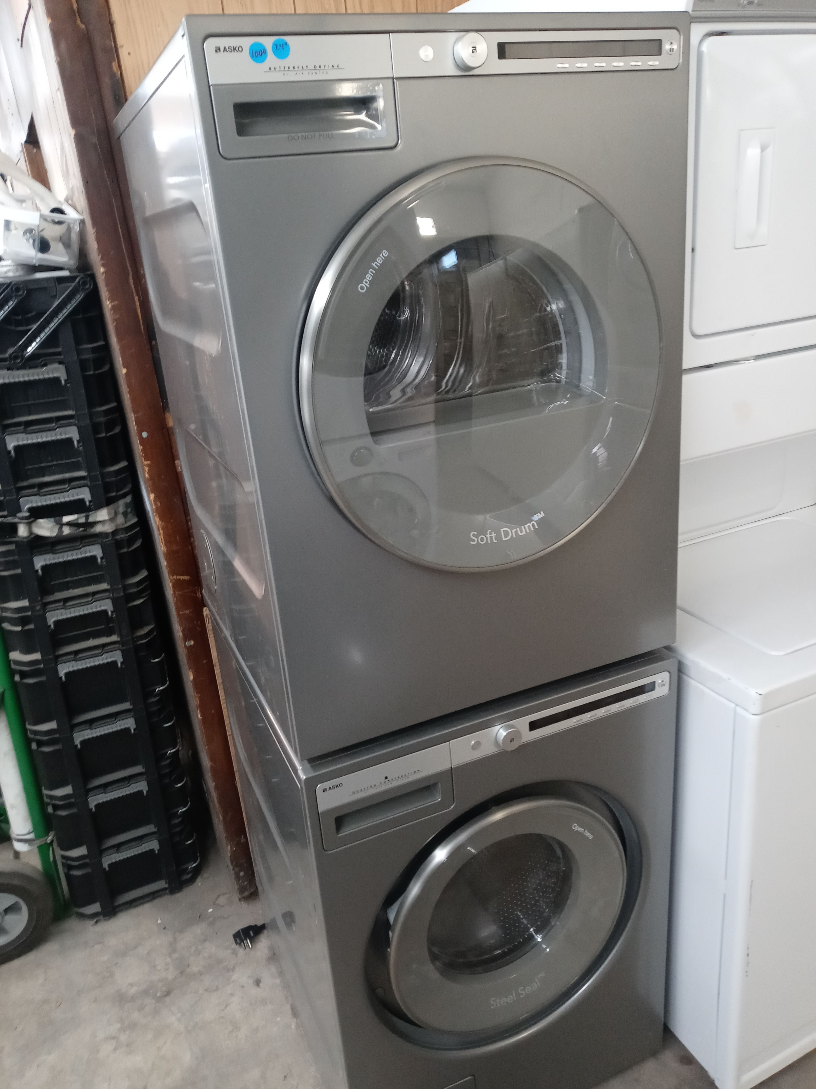 Asko 24" light gray stackable front load washer and dryer set