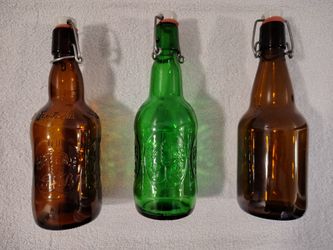 10 Grolsch Beer Bottles amber Embossed Glass Porcelain Swing Top Pint ale mead lager bottle homebrew