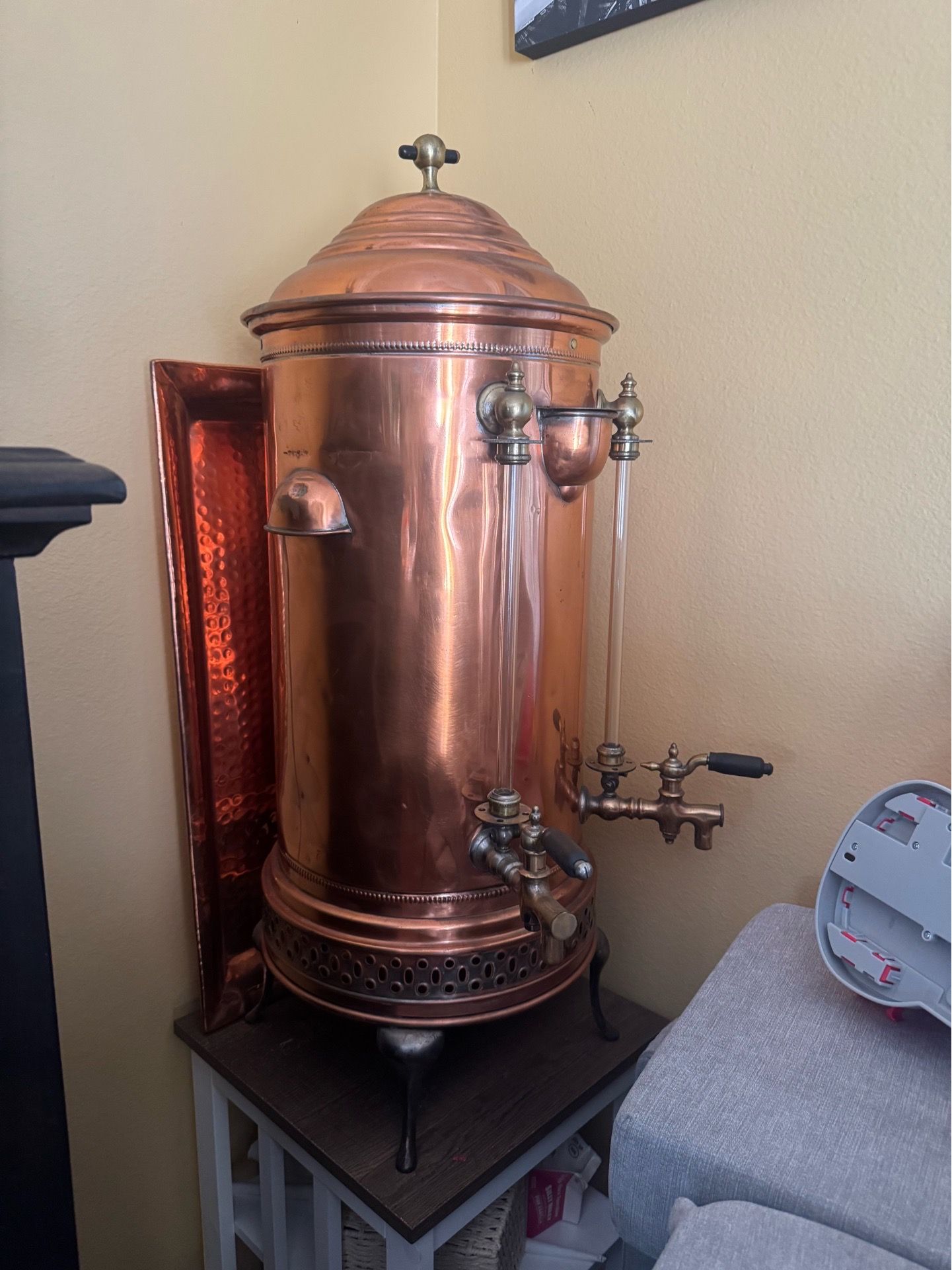Antique Geo. A. Ray Mfg. Co. Copper & Brass Commercial Coffee Urn Dispenser