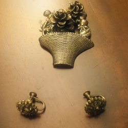 Vintage Old Victorian Silver Sterling Earring And Brooch With Sterling Hallmark 