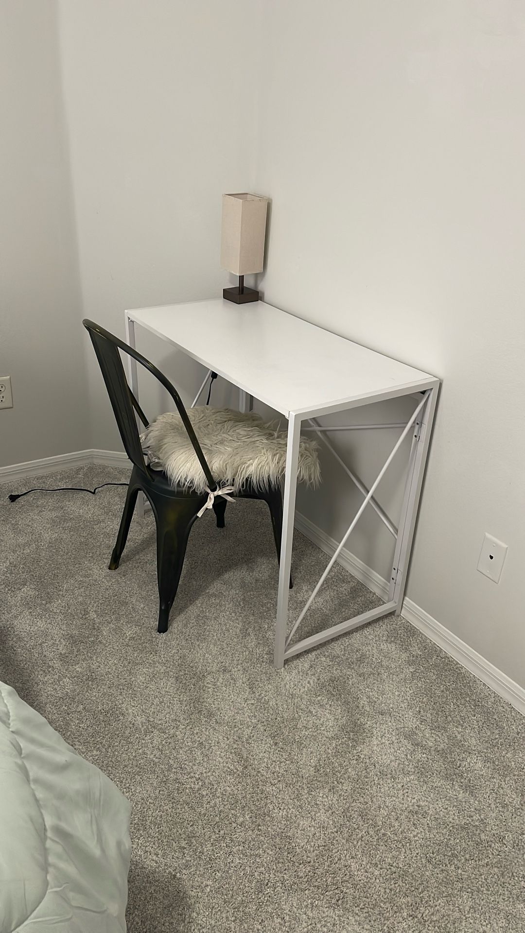 White Desk, Bronze Metal Chair And Lamp $50 Whole Set