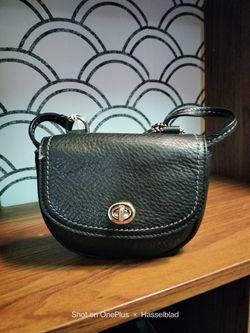 Coach Mini Pebbled Leather Crossbody – Turn Lock – Black