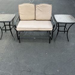 Beautiful Metal Glider And 2 Side Tables 