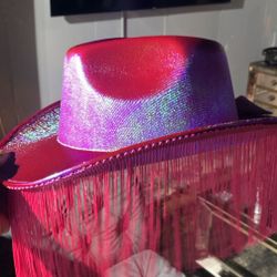 Brand New  Pink Iridescent Cowgirl Hat W/ Fringe 