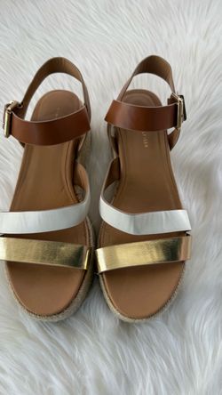 Tommy Hilfiger Gold White Brown Strap Espadrille Sandals Platform Womens 7