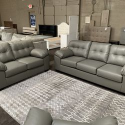 Grey Leather Sofa And Love Seat