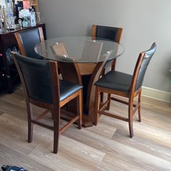 Glass-top Dining Table w/ Four Wooden Chairs