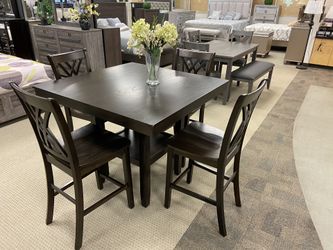 5 pc dining table dark brown shelf storage underneath