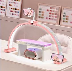 LIONVISON Half Moon Light for Nail Tech: 31" Lash Lamp with Phone Holder 48W Foldable Arch LED Lights for Eyelash Tech - Shadow-Free Manicure Handicra