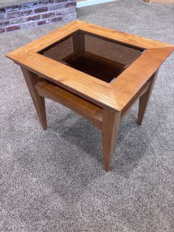 Wood End Table with Glass Insert