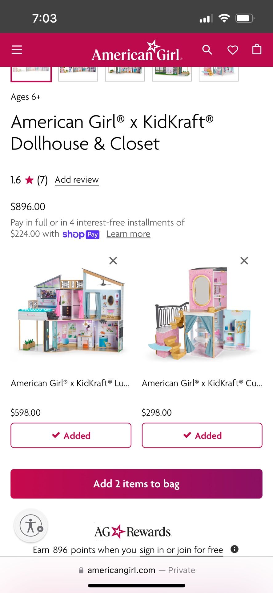 American Girl Doll Dollhouse And Closet Set
