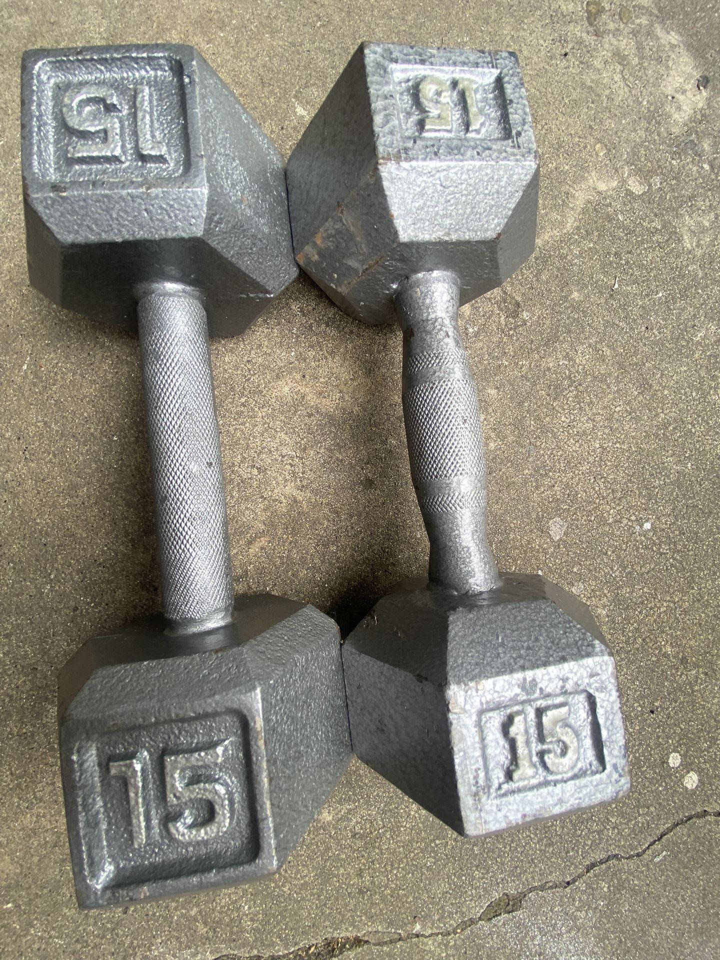 Pair Of 15 Lb Hexagon Dumbbells