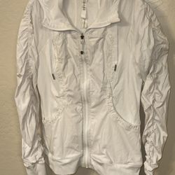 Lululemon Jacket Womens  12 White Hooded Full Zip Ruched Sleeves/Pockets 