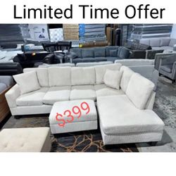 Labor Day Sale Beige / Dark Gray Corduroy Sectional Sofa With Storage Ottoman 