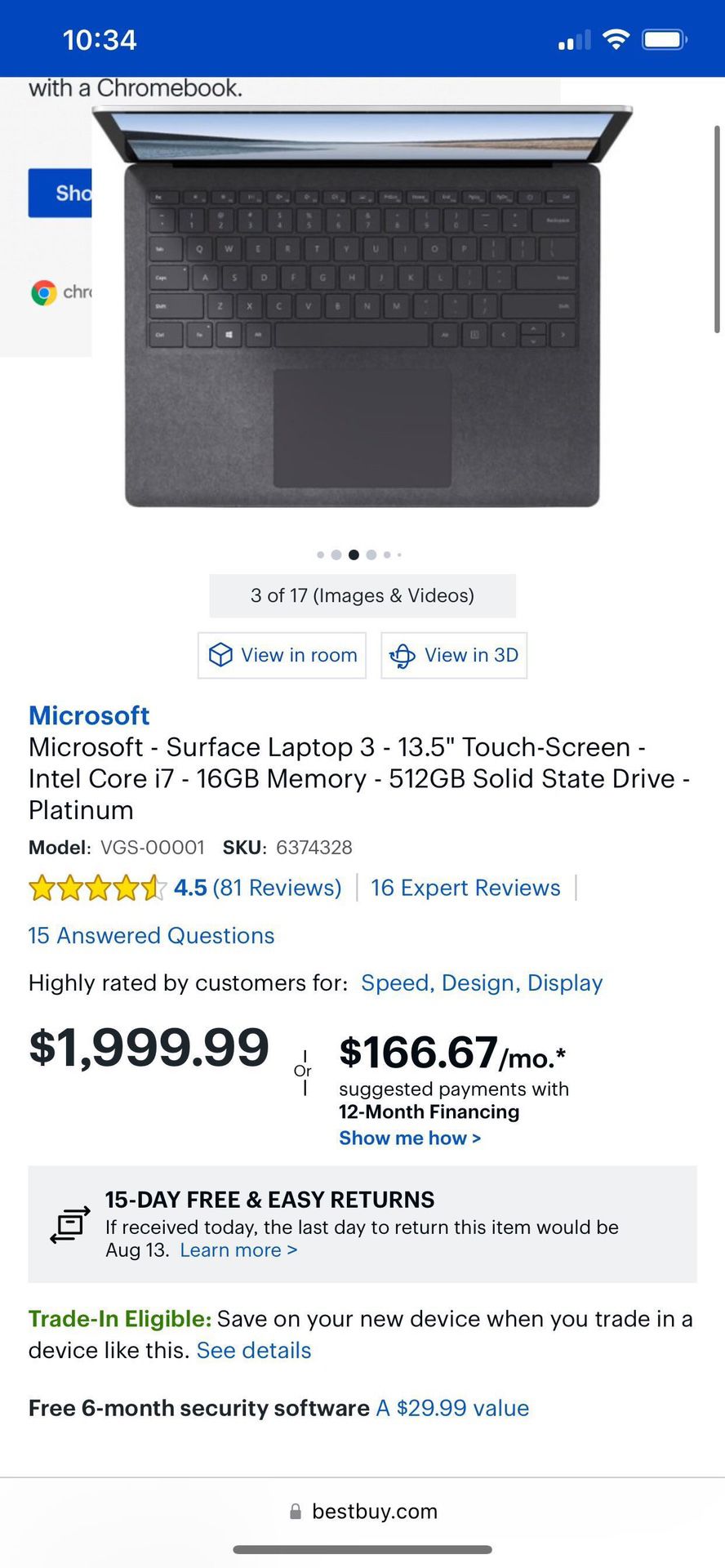 Microsoft Surface Laptop 3 i7 Like New 