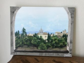 Window View Painting; Hand-painted 11” X 14”
