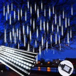 Christmas Lights Outdoor, 16 Inch 10 Tube Meteor Shower Lights Outdoor, 360 LED Icicle Light,Hanging Falling Rain Light for Tree Outside Holiday Xmas 