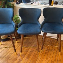 Three Velvet Blue Bar Stool