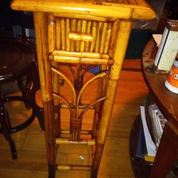 Vintage Plant Stand Wicker Bamboo With Drawer 29" High