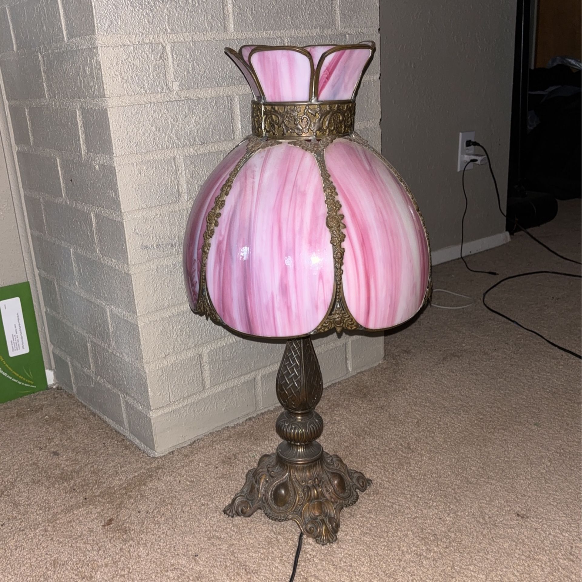 Pink Stained Glass Vintage Lamp