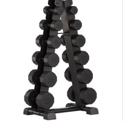 Centr 12-sided 5-30 lb. Rubber Dumbbell Set with Rack
